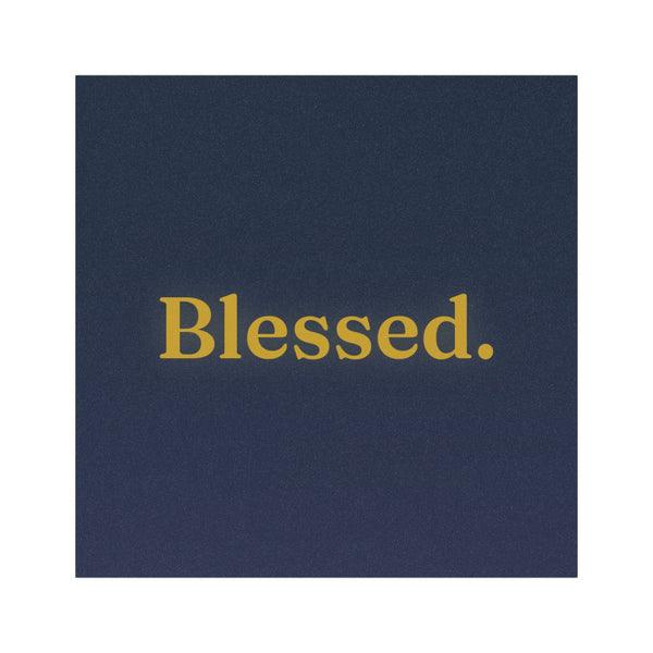 Blessed car magnet in gold serif lettering on deep navy background