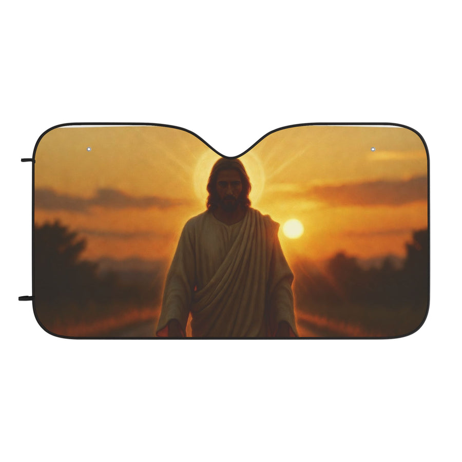 Christian Jesus Car Sun Shade — Religious Windshield Sunshade with Sunrise Design