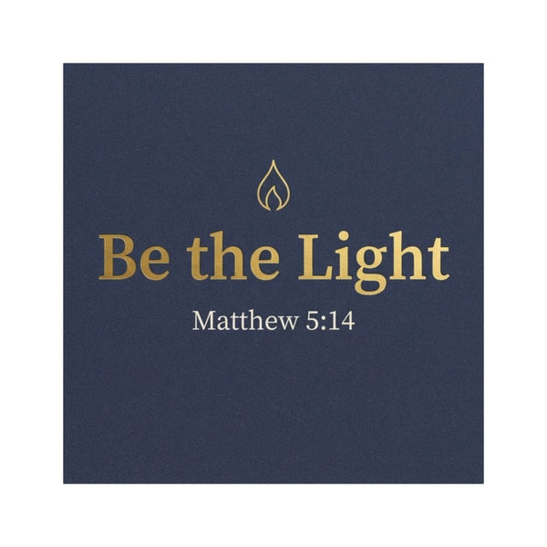 Be the Light Matthew 5:14 car magnet with a gold flame on deep navy